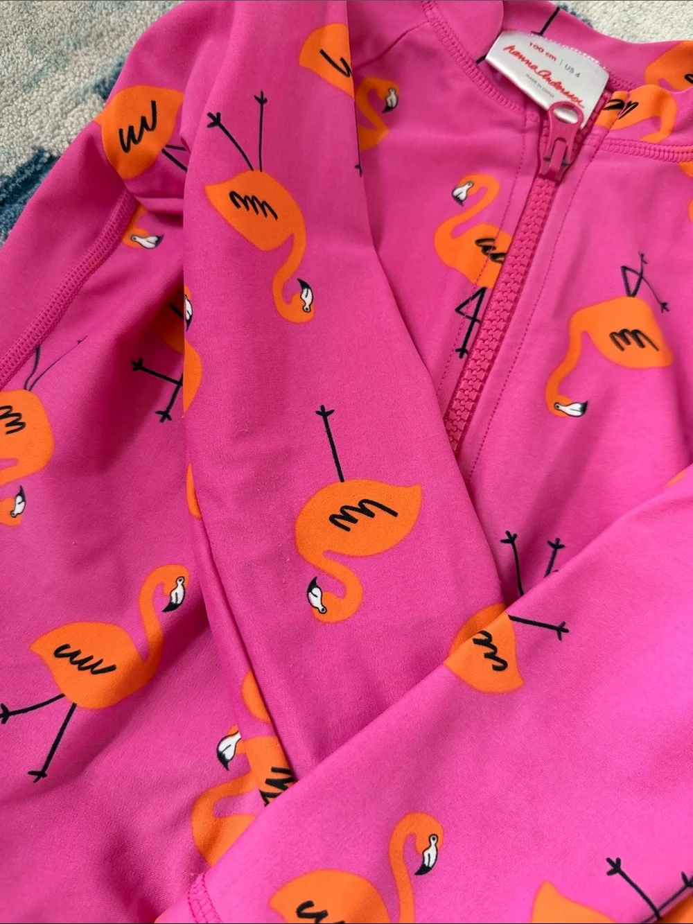 Hanna Andersson Pink Flamingo Zip Swim Rashguard
